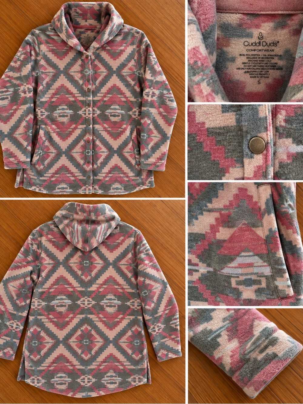 Cuddl Duds Women’s Small Southwestern Print Hooded Snap Cardigan